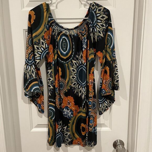 unbrand Tops - Womens Sz S Floral Off Shoulder Tunic Top / Dress Bell Sleeves Stretch Halloween